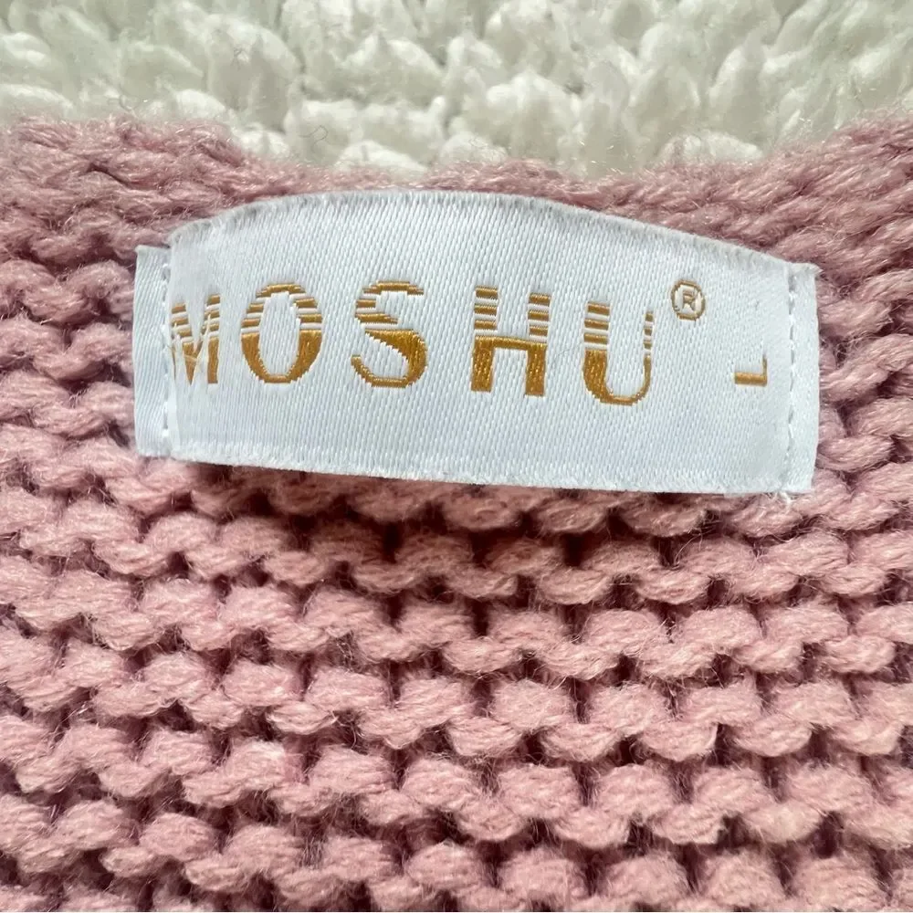 Moshu Pink Open Front Cable Knit Women's Sweater SZ Large - Picture 10 of 12